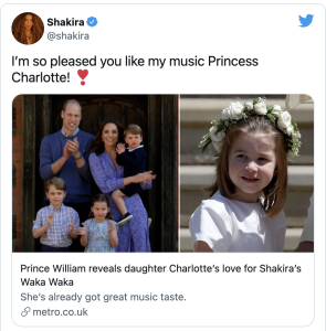 La risposta di Shakira alla principessa Charlotte